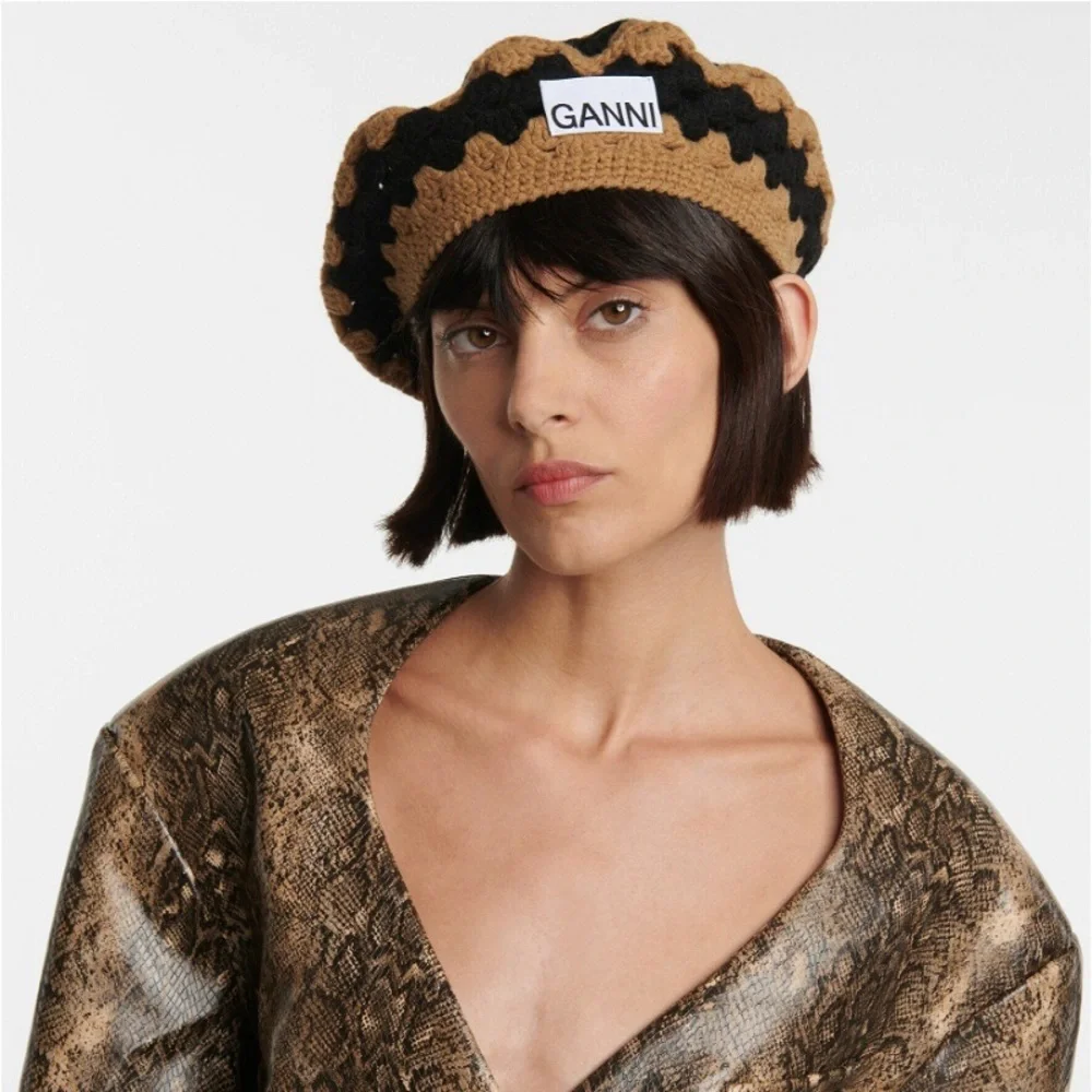GANNI Lambswool Crochet Beret - Picture 7 of 8